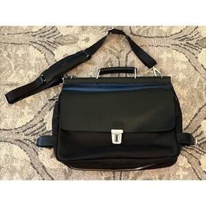 Tumi Park Lane Black Leather Nylon Expandable Briefcase Postman Crossbody Bag